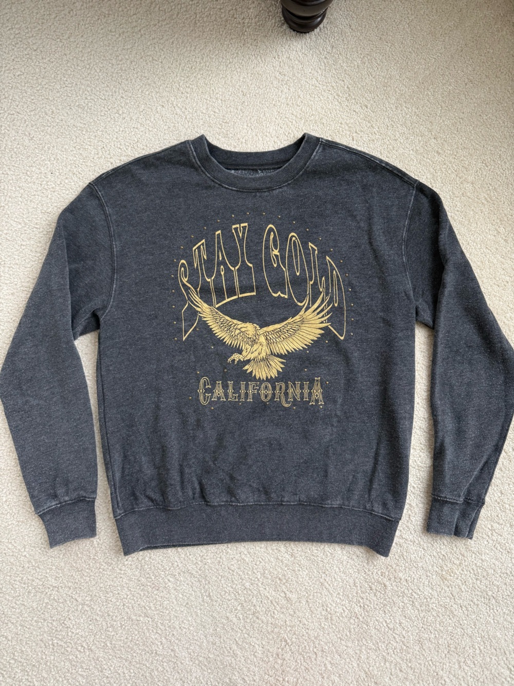 Zoe + Liv Black Crewneck Sweatshirt with Gold Eagle Graphic